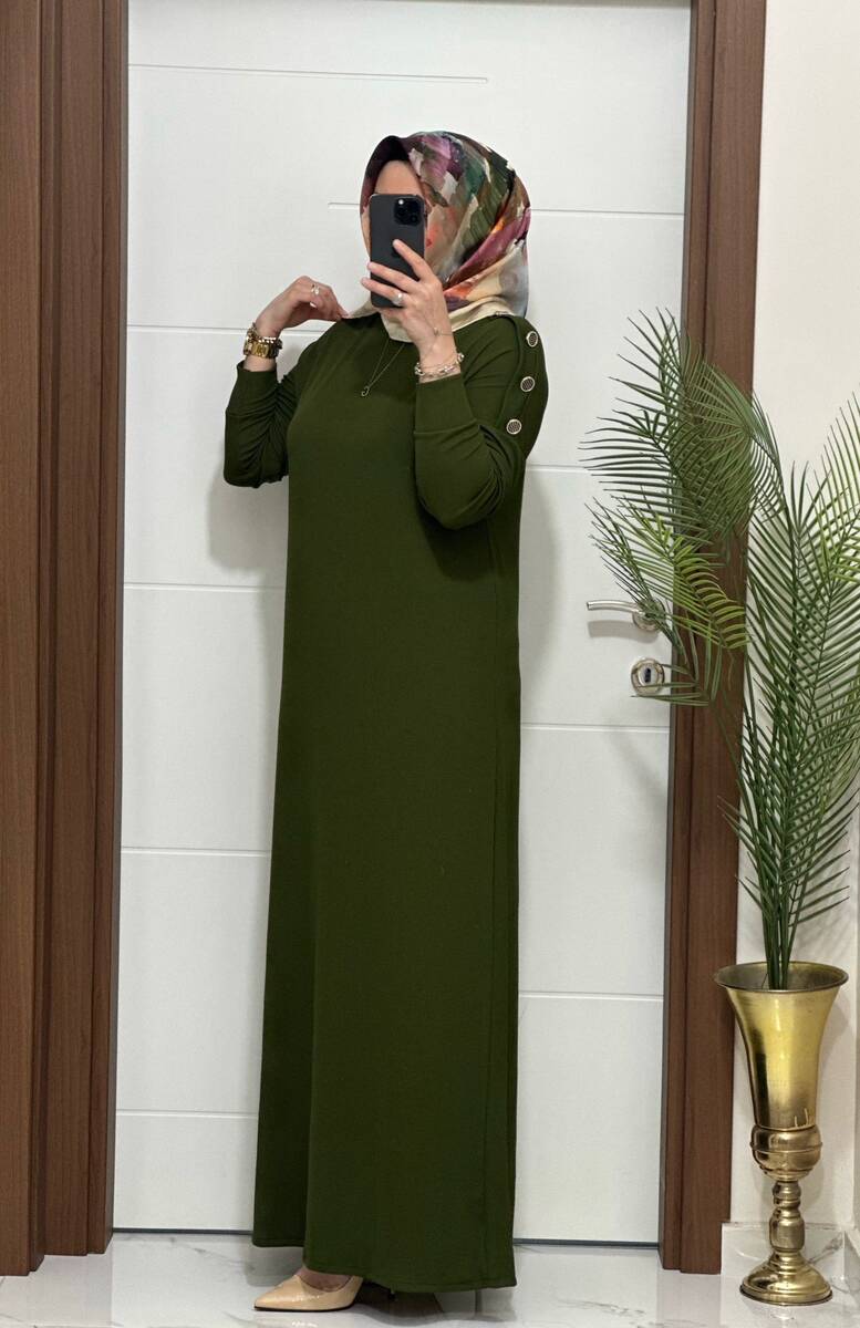 F11 K 80 HAKİ OMUZ DÜĞMELİ LEYLA ELBİSE