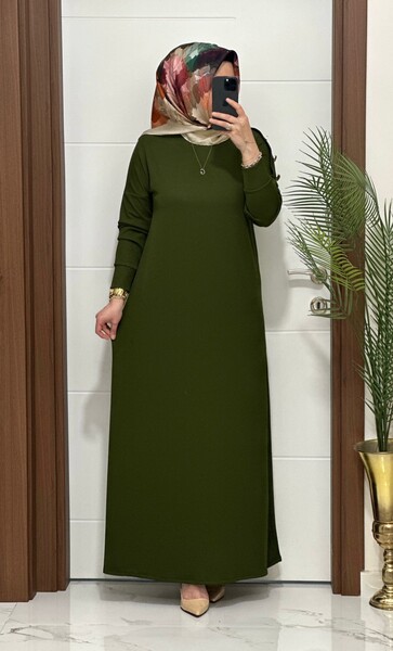 MASAL ABİYEM - F11 K 80 HAKİ OMUZ DÜĞMELİ LEYLA ELBİSE