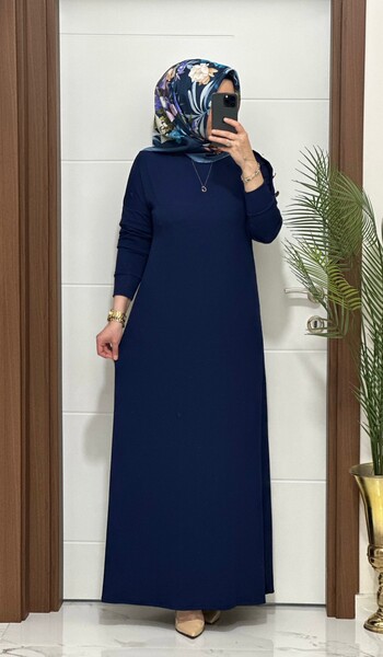MASAL ABİYEM - F11 K 80 LACİVERT OMUZ DÜĞMELİ LEYLA ELBİSE