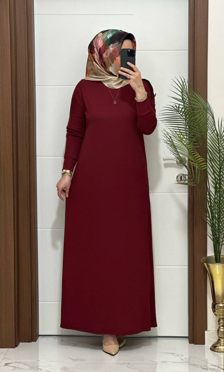 F11 K 80 BORDO OMUZ DÜĞMELİ LEYLA ELBİSE