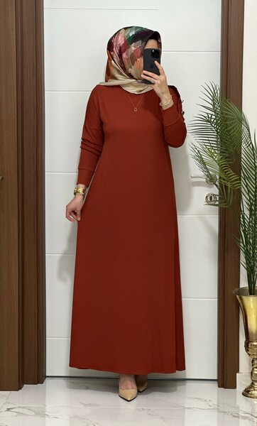 MASAL ABİYEM - F11 K 80 KİREMİT OMUZ DÜĞMELİ LEYLA ELBİSE