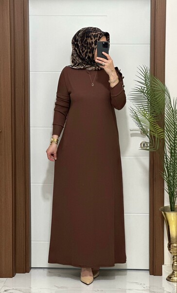 MASAL ABİYEM - F11 K 80 KAHVE OMUZ DÜĞMELİ LEYLA ELBİSE